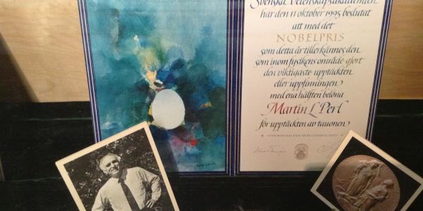 Display of Martin Perl's Nobel Prize memorabilia, 2014