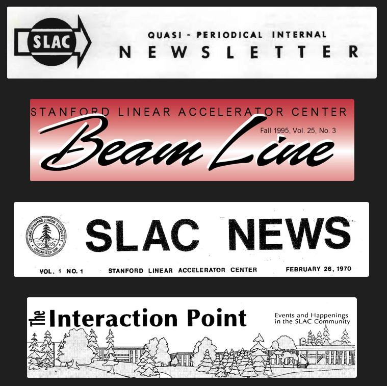 Some of SLAC's News mastheads, 1963-1995