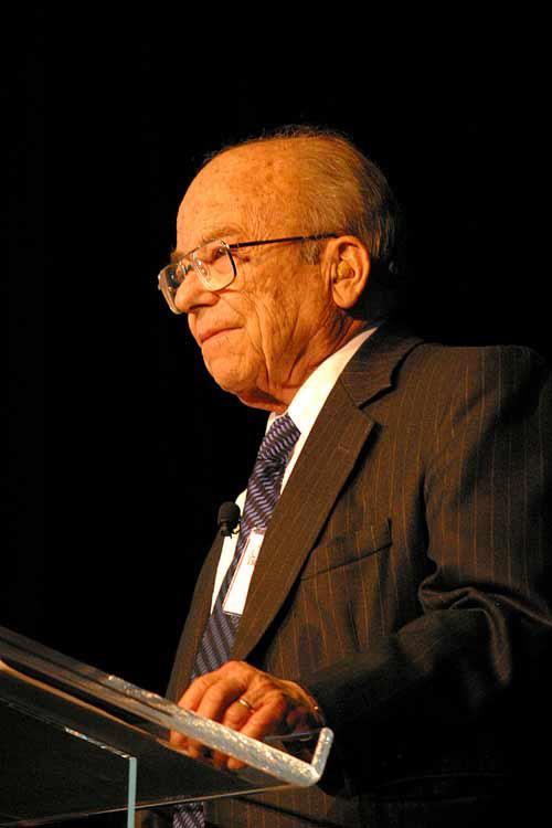 W. K. H. Panofsky at podium at SLAC 40th Anniversary celebration, 2002