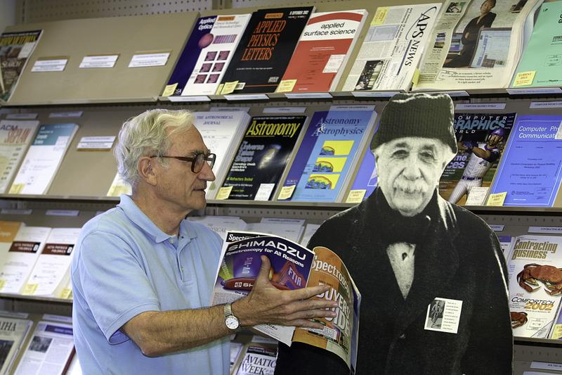 Dick Blankenbecler with Einstein cutout, 2002