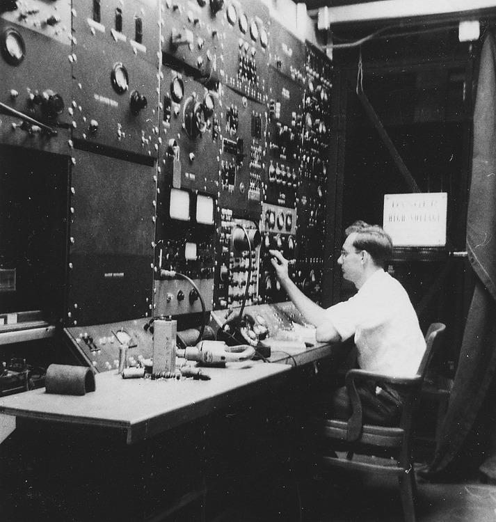 Karl Brown at Mark II controls, 1949 or 1950