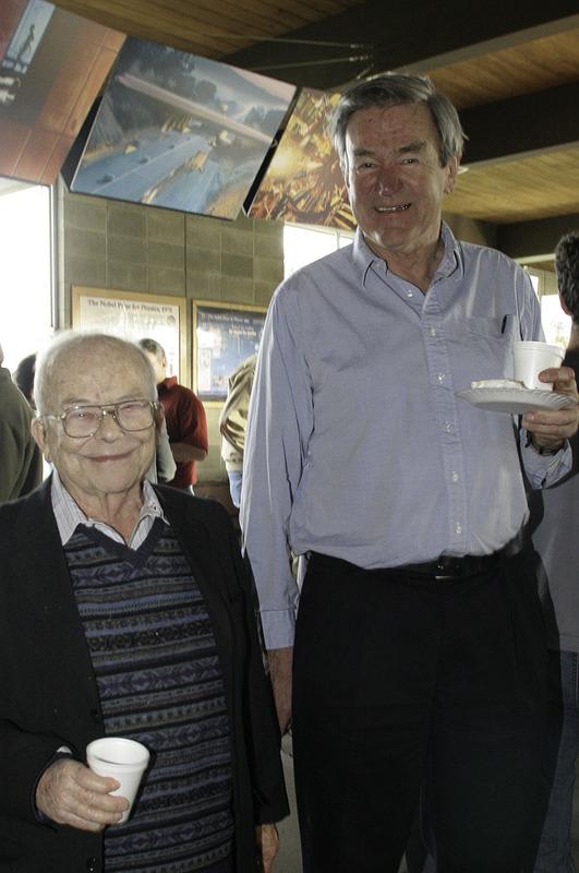 Panofsky and Bjorken in Auditorium breezeway, 2006