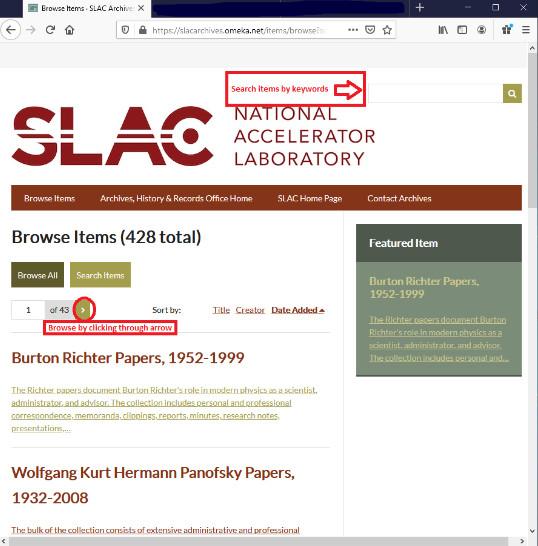 Screenshot of the SLAC AHRO collections index in Omeka